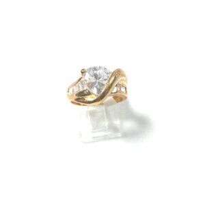 Gold Plated Triangle Faceted CZ Cubic Zirconia Baguette Ring 50 MILS